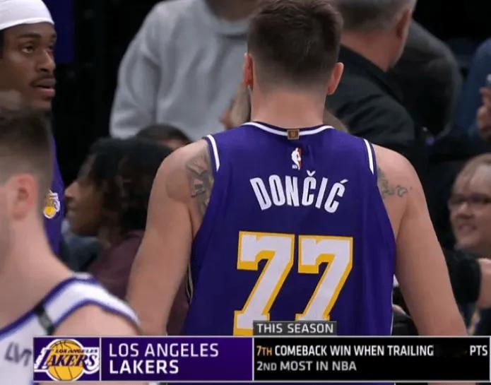 今天是他们本赛季第七次在落后10+的情况下逆转取胜，联盟第二多。湖人