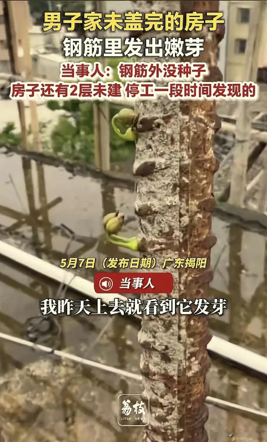 解释不清了，广东，一男子准备盖6层楼的新房子，因为钱不够，盖了4层就停工了。这天