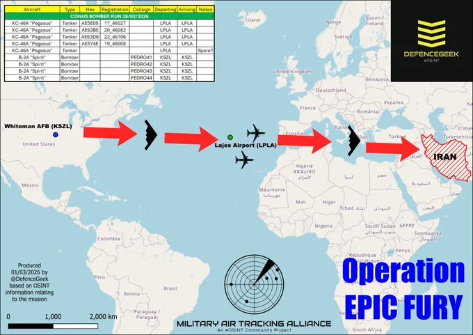 昨夜，美国出动4架B-2A隐形轰炸机从本土不间断飞行至伊朗，对伊朗政权目标实施打