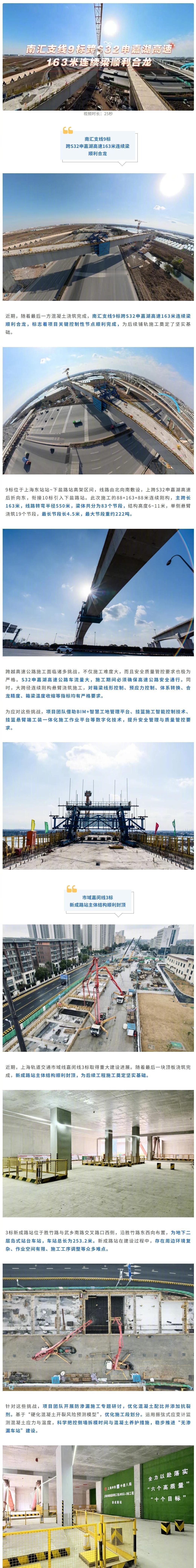 【上海轨道交通建设关键节点突破！南汇支线连续梁合龙、嘉闵线车站封顶】@上海地铁s