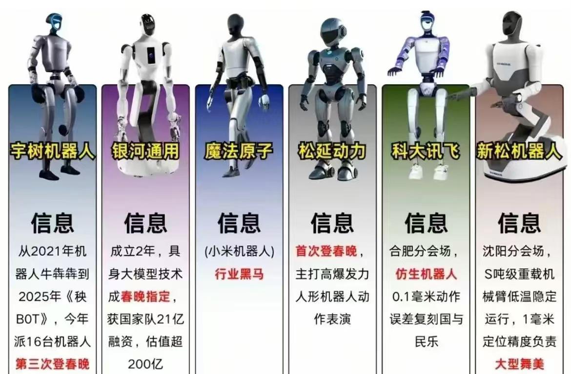 春晚 6 家机器人 一分钟看懂差异
2026 央视春晚，6 家机器人企业同台亮相