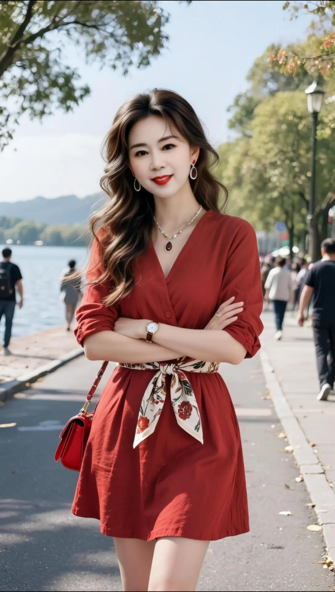 AI湖畔红衣照 ai创作