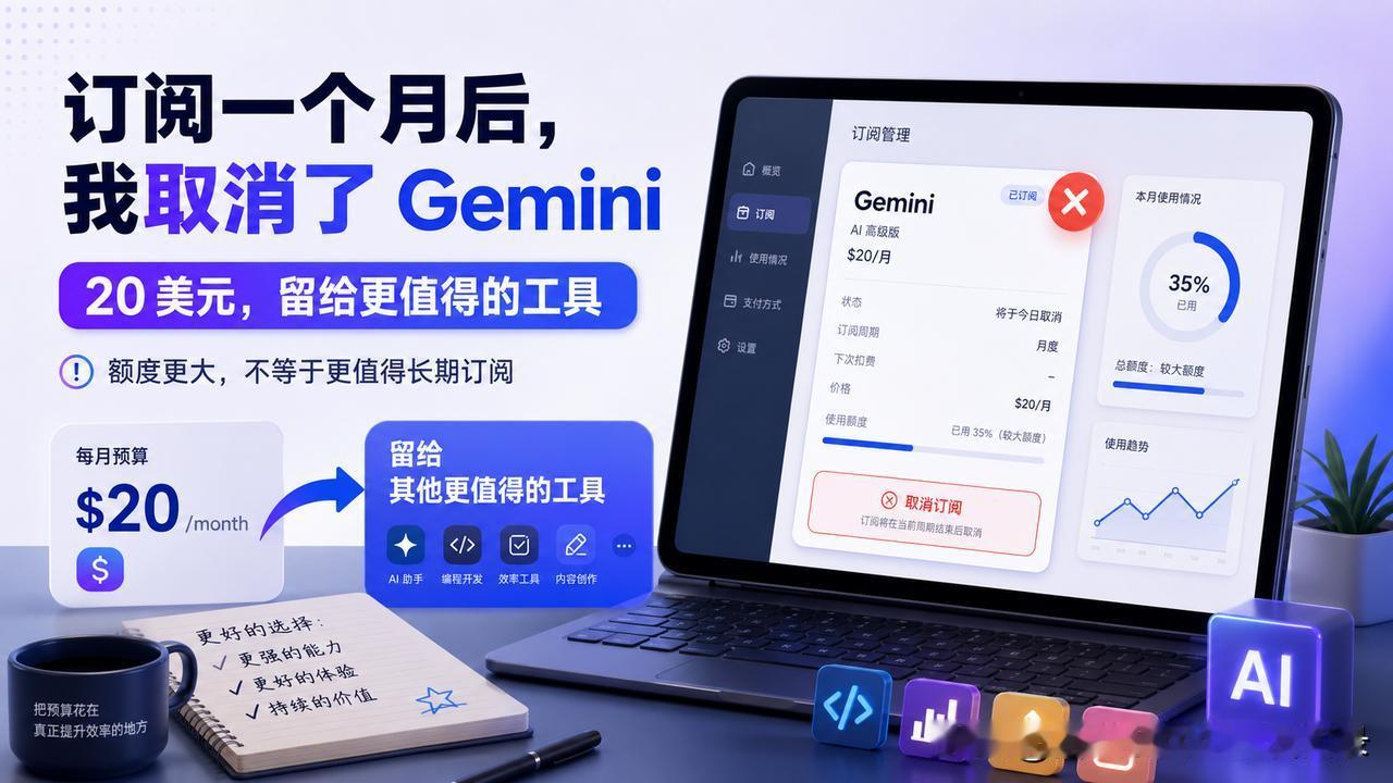 订阅 Gemini 一个月后，我取消了。

不是因为 20 美元付不起，而是它没
