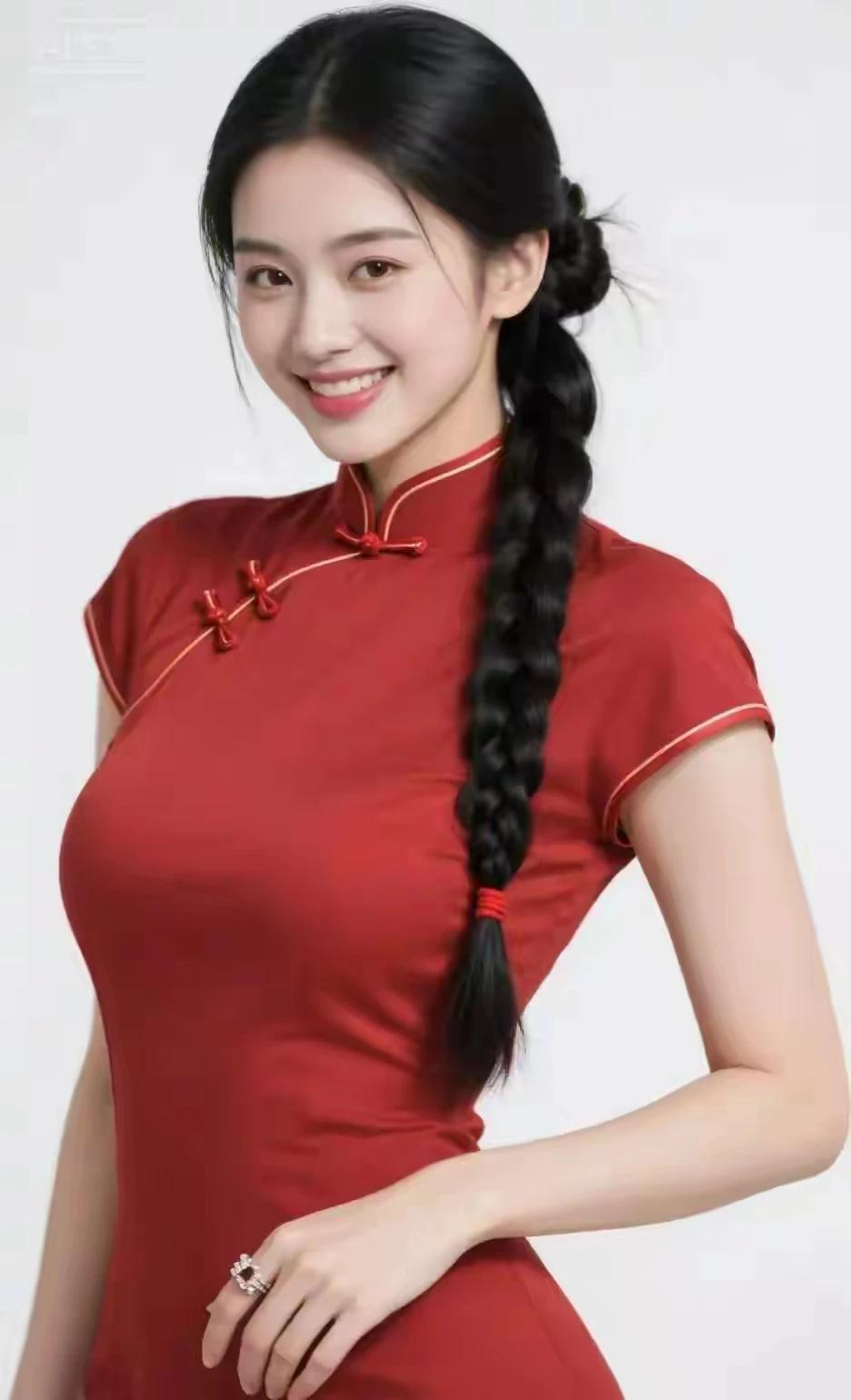 中国服饰，百花齐放
红色旗袍，绝色美女 
性感大方，温柔脸庞
眉清目秀，美若冠玉