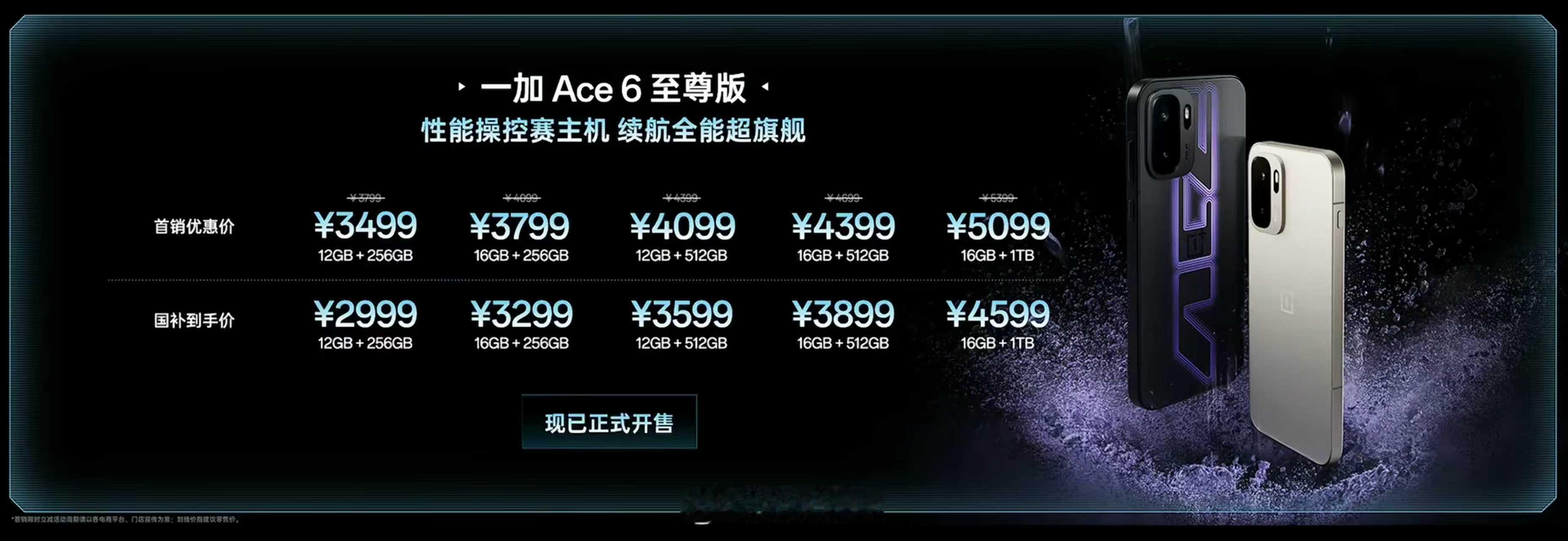 一加 Ace6 至尊版价格来了：12+256G 3499 元16256G 379