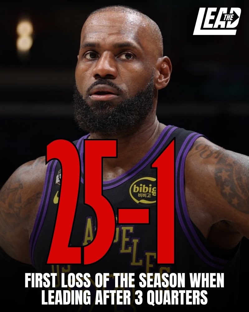 詹姆斯 今晚是湖人队本赛季首次在三节领先的情况下输掉比赛。此前他们在这种情况下保