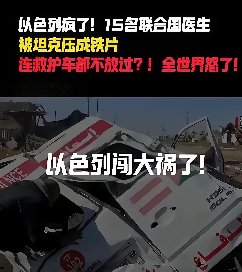以色列闯大祸了：15名联合国医疗人员被杀，救护车被坦克压平

救护车的蓝色警灯还