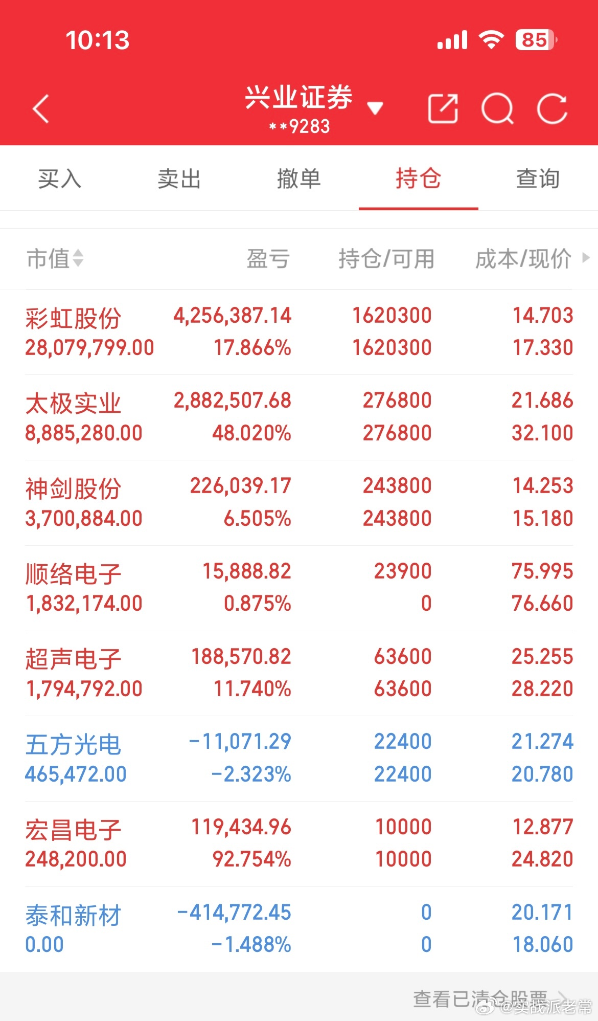今日操作分享今日新建+顺络电子当前持仓看附图。今日离场。泰和新材操作拿捏不准，可