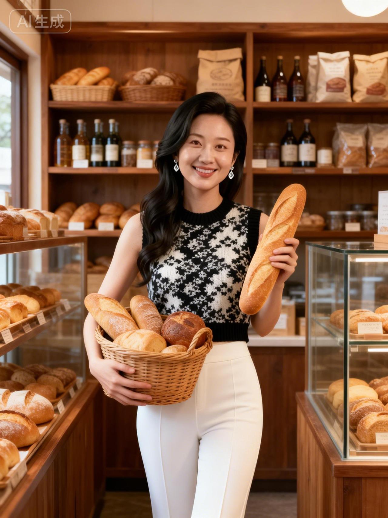 微笑女孩手捧面包，温暖面包店里的美好时光🍞😊面包美少女 
香浓面包