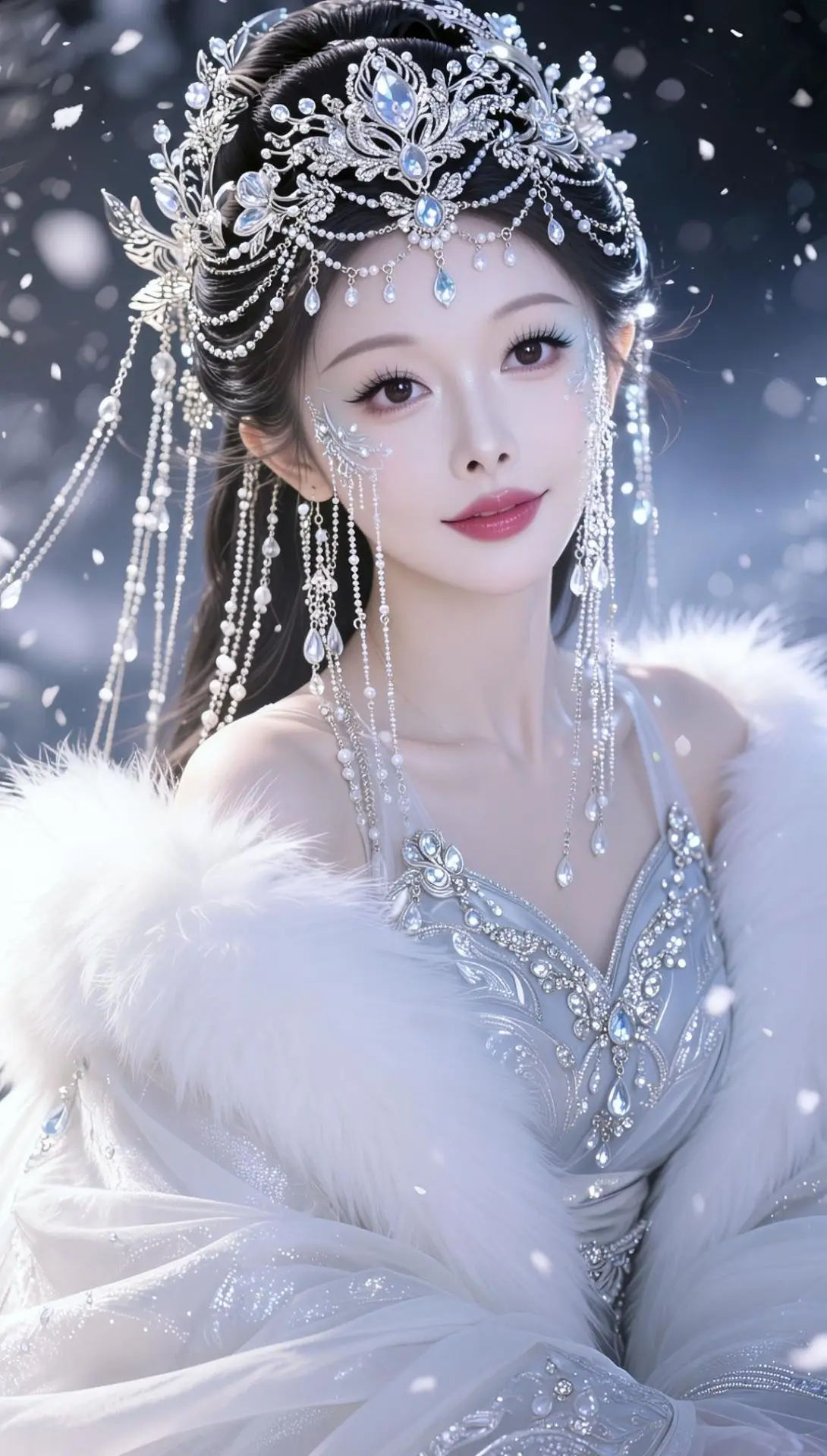 ai写真 仙侠写真  凤冠造型 神女古风   AI冷晶圣洁电影写真