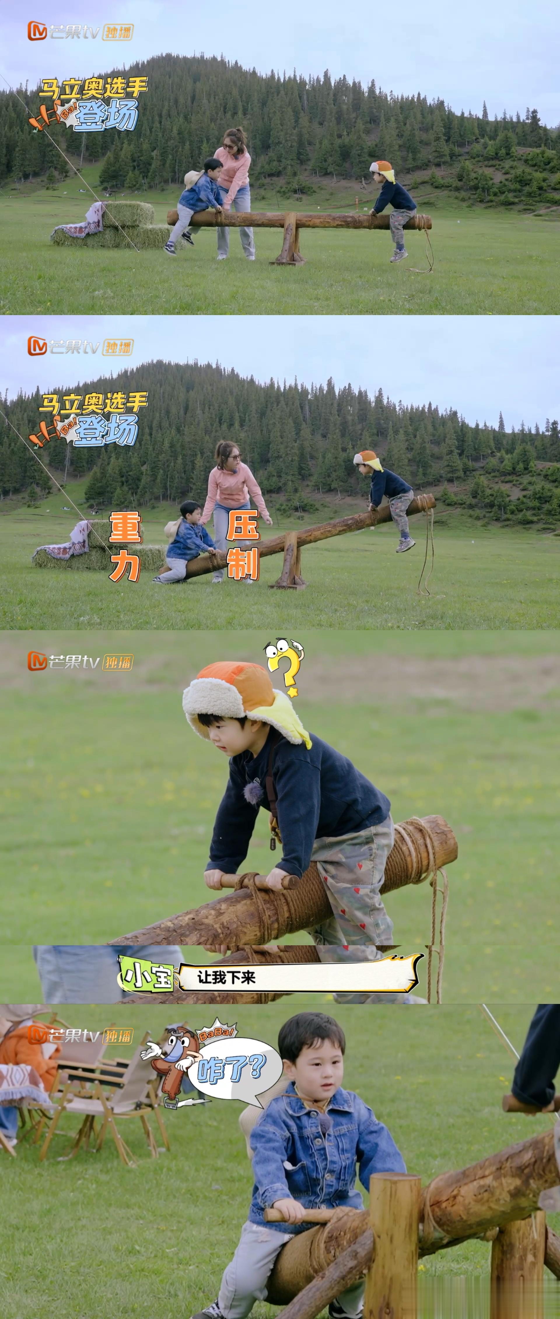 #小宝和马立奥玩跷跷板体验感为0# 救命，阿宝喊着要下来的时候的那一个样子，真的