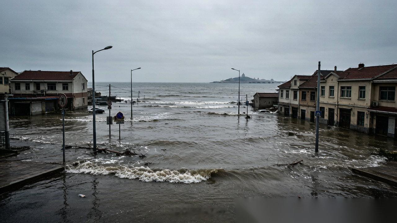 看了视频才发现，海水从下水道井盖往上冒的样子，像极了城市在偷偷喝海水。很多人以为