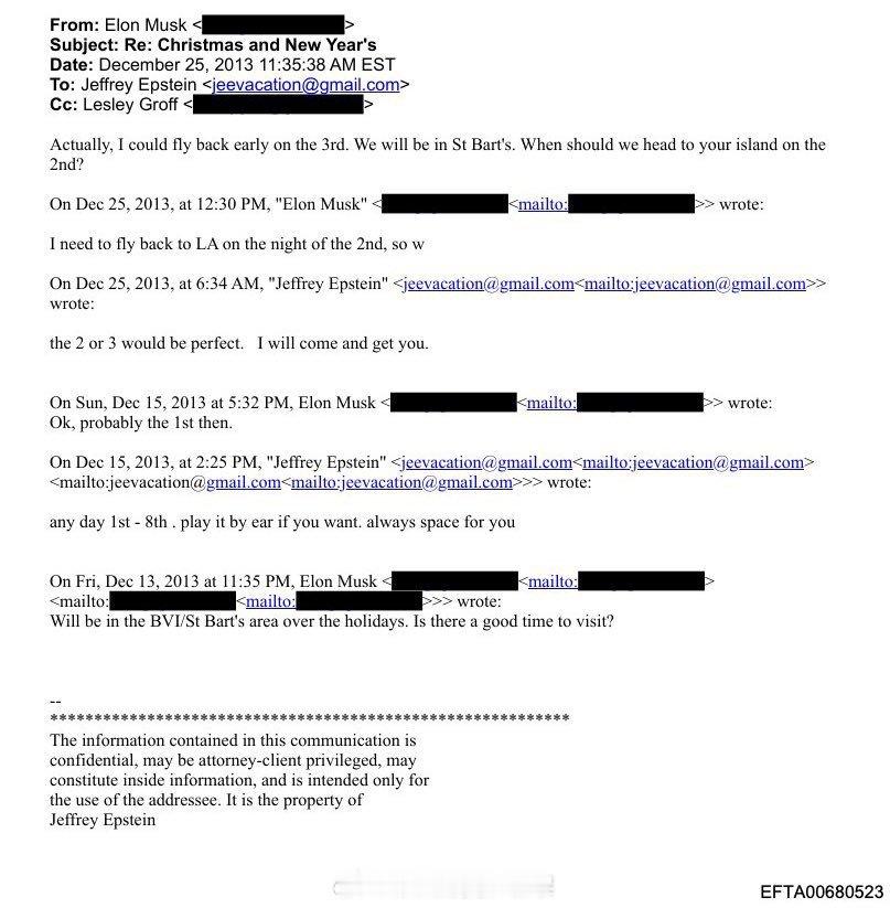 爱泼斯坦案剩余文件被公布 根据公开的文件显示，在一封可追溯至2013年的电子邮件