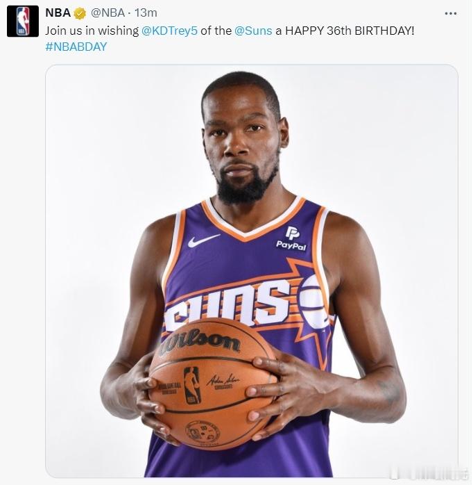 NBA官方祝36岁生日快乐，希望小帅新赛季帅气依旧 #杜兰特36岁生日快乐# ​