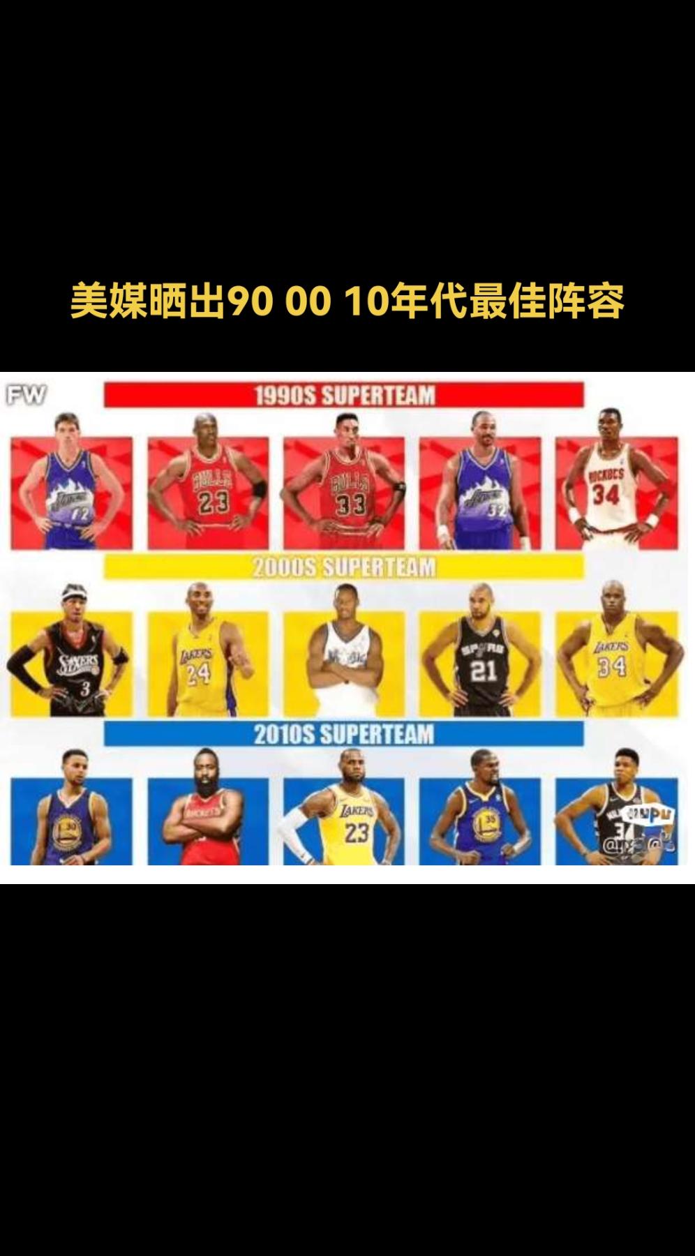 #nba吐槽大会 美媒评选3个年代的最佳阵容