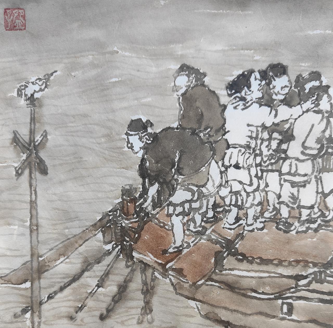 碗子的纸片水墨《慕古手追系列No:5》
