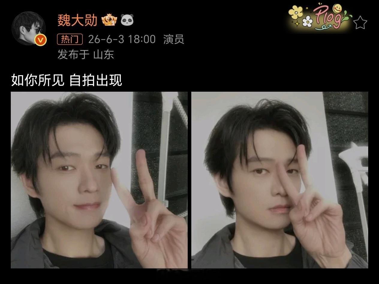 魏大勋今日营业，如你所见，自拍出现反差感之神。又酷又萌，把人钓的神魂颠倒呦