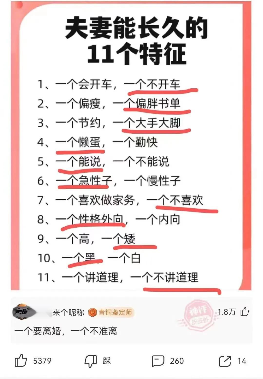夫妻长久的十一个特征，评论才是重点。