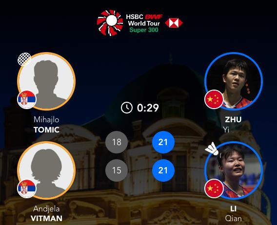 朱一珺/李茜🇨🇳 21-18、21-15 🇷🇸米哈伊洛/安德拉下轮对手：