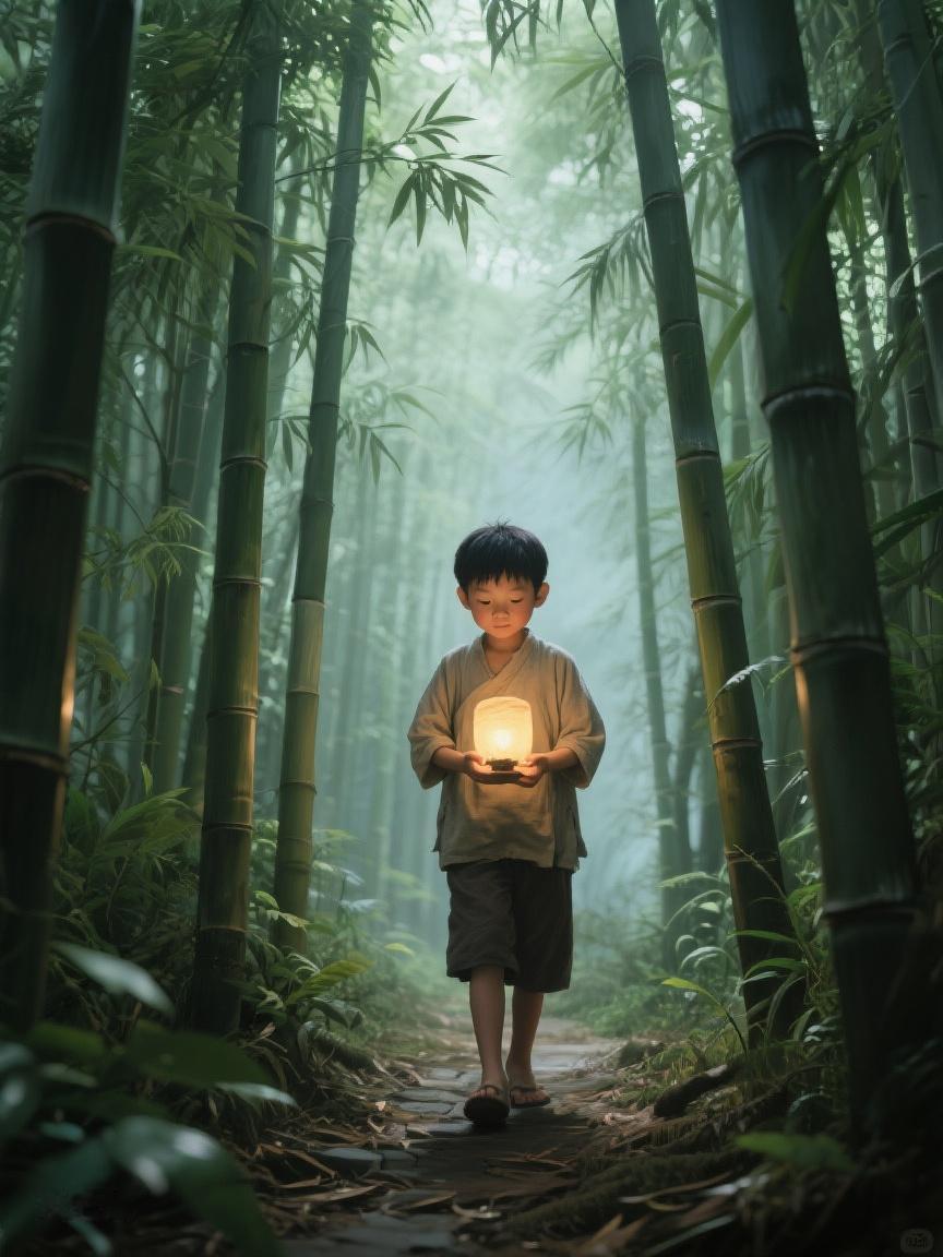 AI妙生图幽篁深处，那盏微光如梦。在静谧里探寻，每一步，都是对未知的温柔叩问🌿