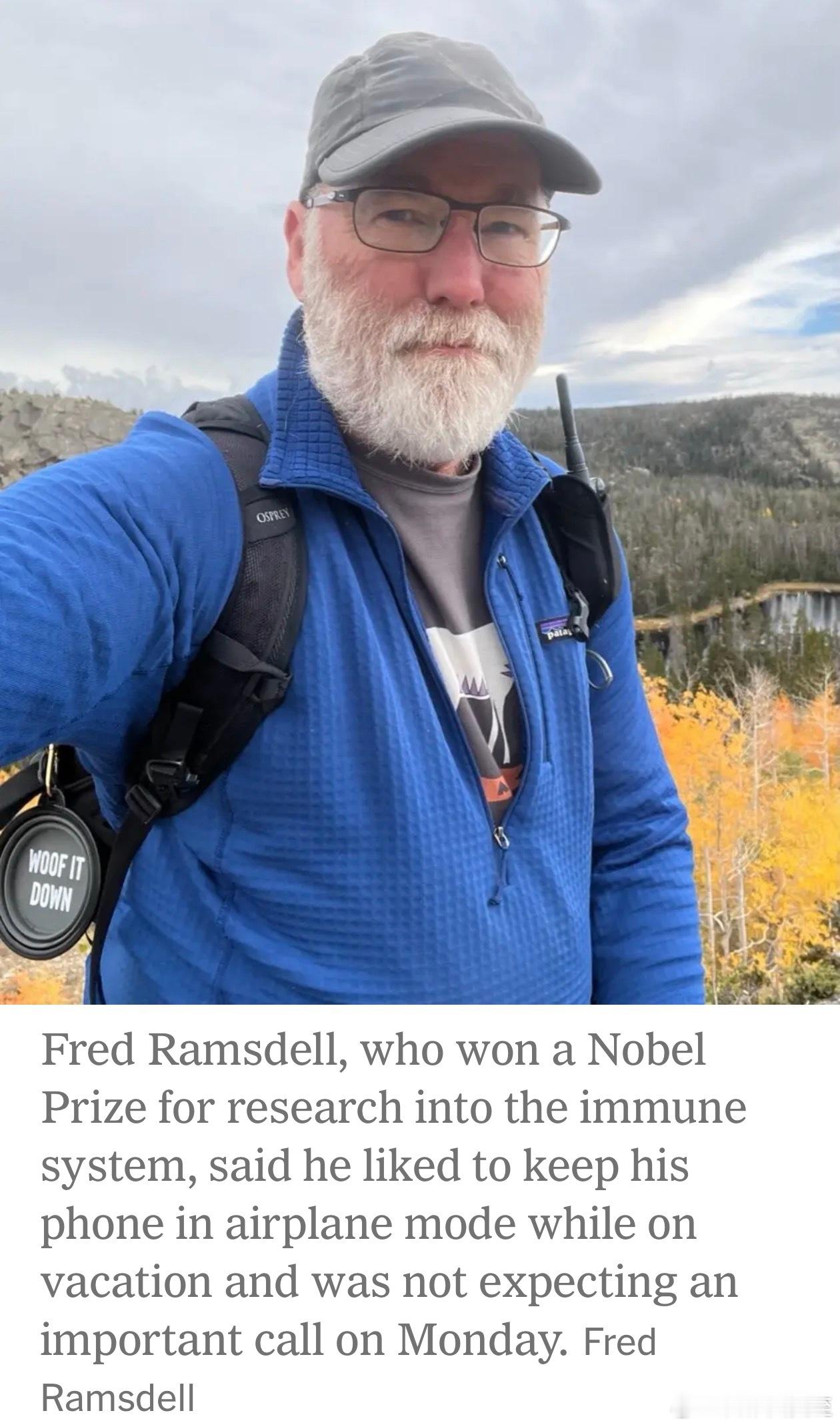 医学奖的获得者之一，Fred Ramsdell，宣布消息二十个小时后才和委员会联