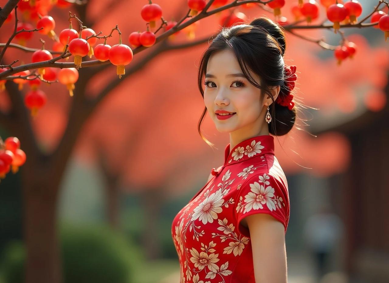 上联：红枫裹袖秋光暖
下联：碧水映天春意浓