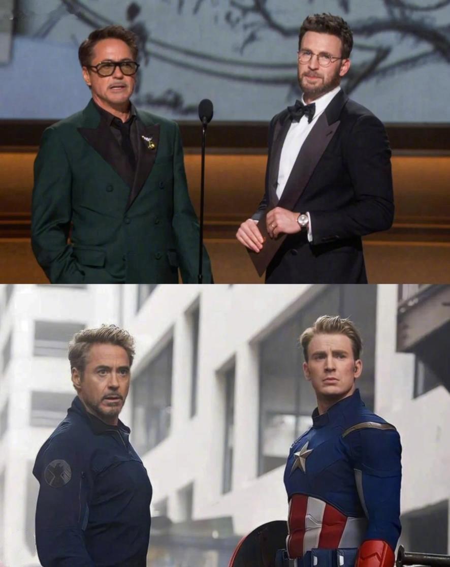 钢铁侠美队奥斯卡重聚 今天颁奖礼上RDJ与CE的盾铁同框引发一大波粉丝回忆杀，感