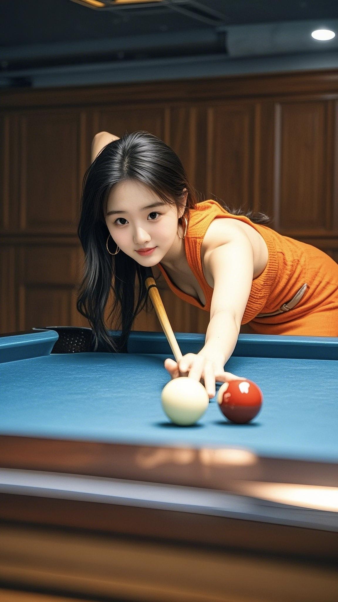 台球少女，一杆入魂，击中你的心！🎱💕