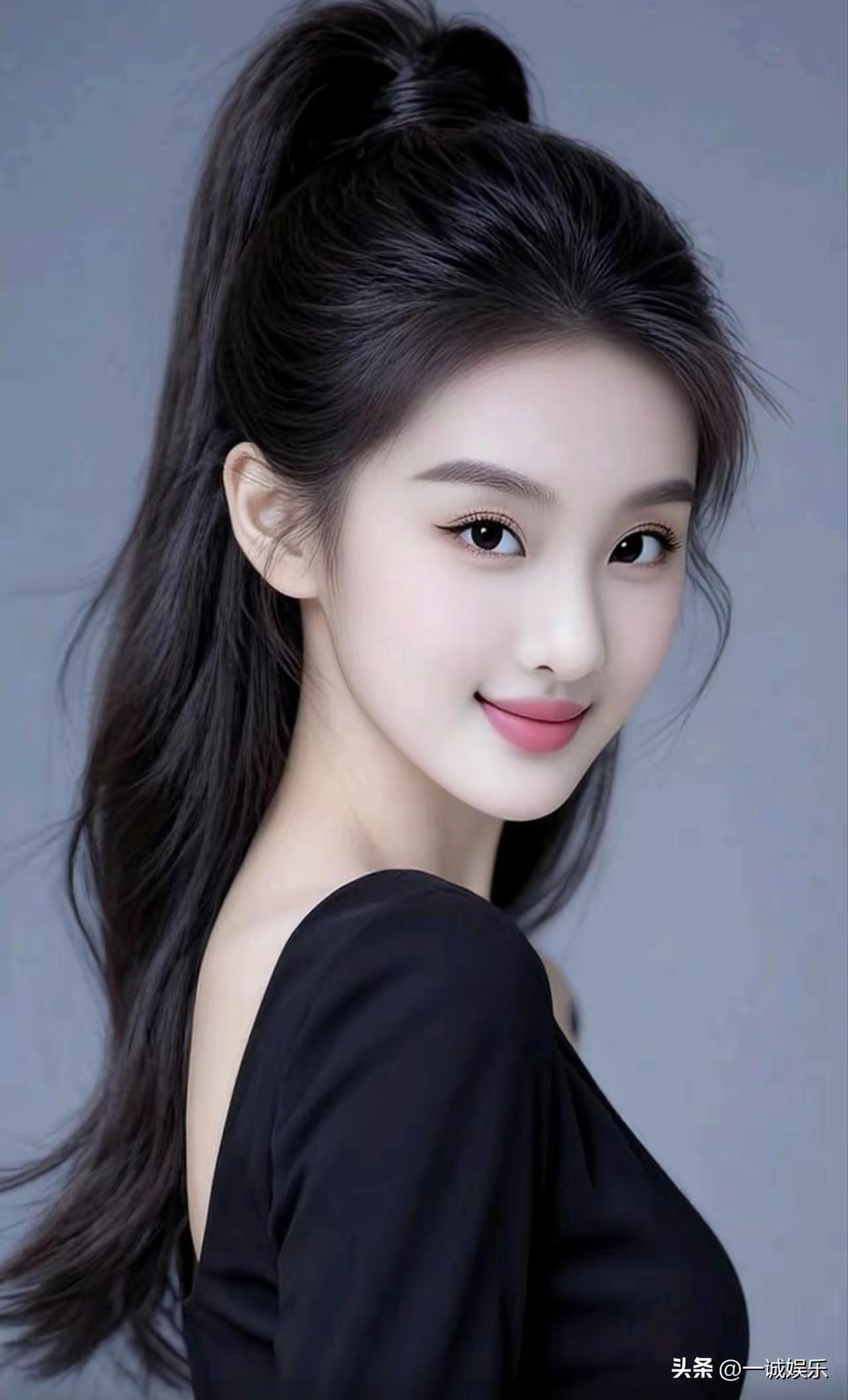 温柔甜美的少女，黑发红唇，微笑动人🍀🌈🌹