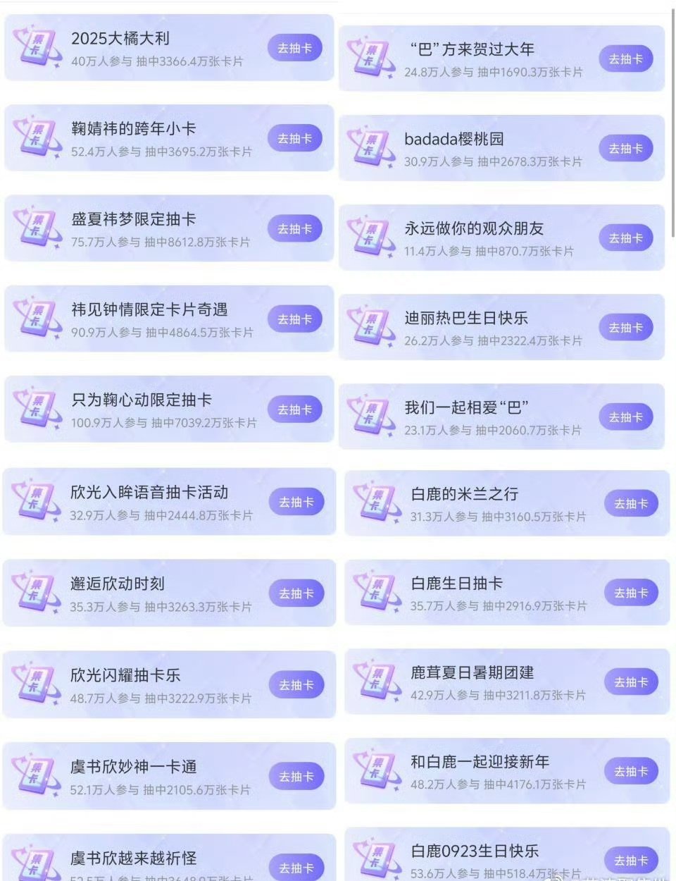 内娱🌸抽卡活粉人数 