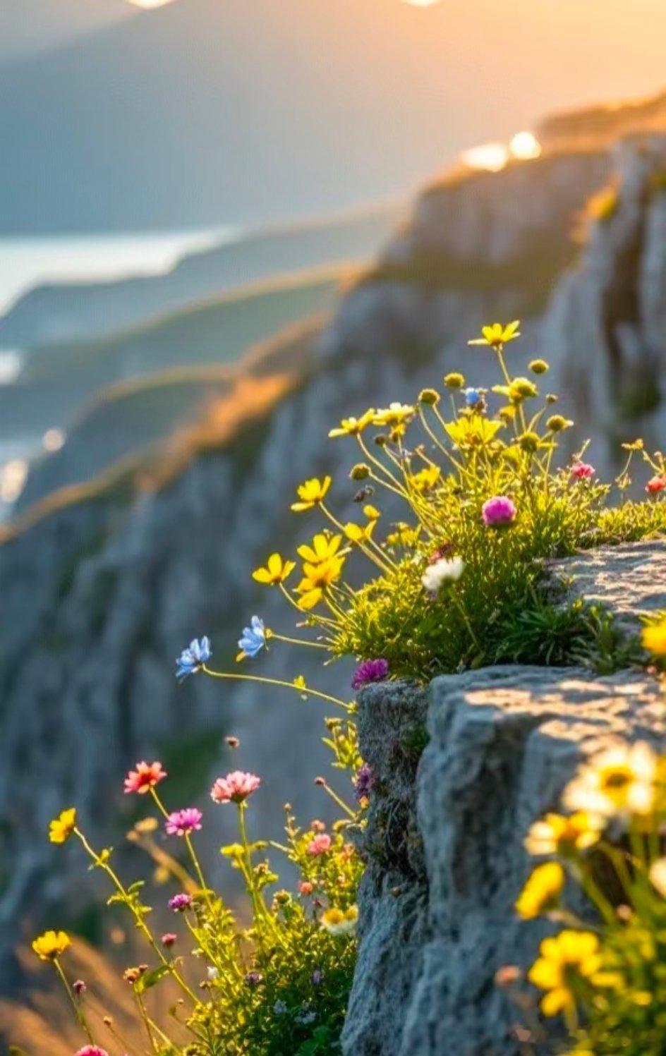 驴友🌼🌷🌸✨悬崖峭壁上的小花🌼🌷🌸✨——发现了顽强生命力悬崖上的小美
