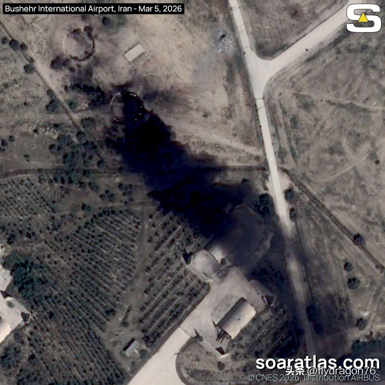 来自 SoarAtlas 的伊朗布什尔机场燃油地下储罐起火卫星图像。

对地下目