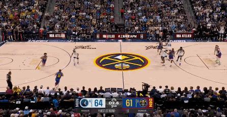 穆雷中场压哨三分，掘金64-64森林狼结束上半场。NBA季后赛