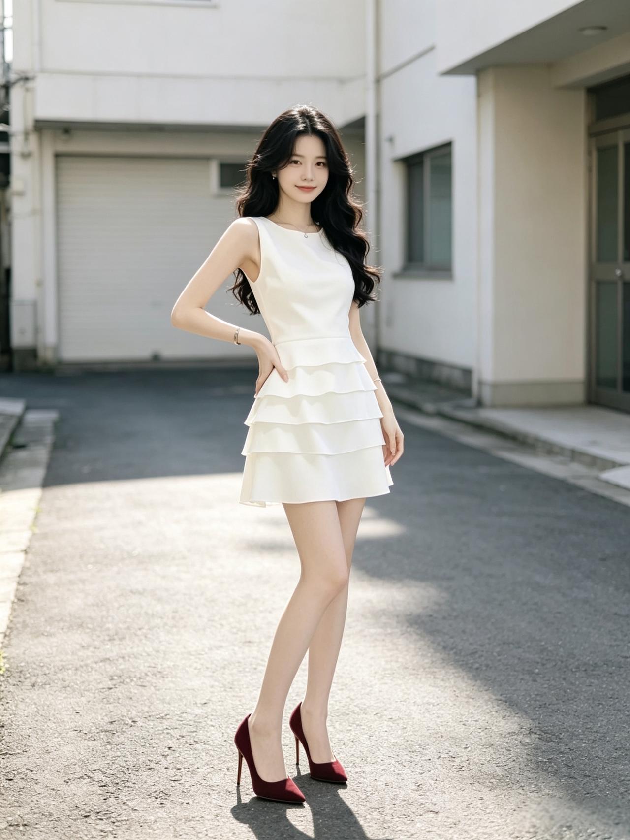 女孩子怎么穿搭既时尚又好看? 穿着白色短袖连衣蛋糕短裙，还跳舞，美的很。