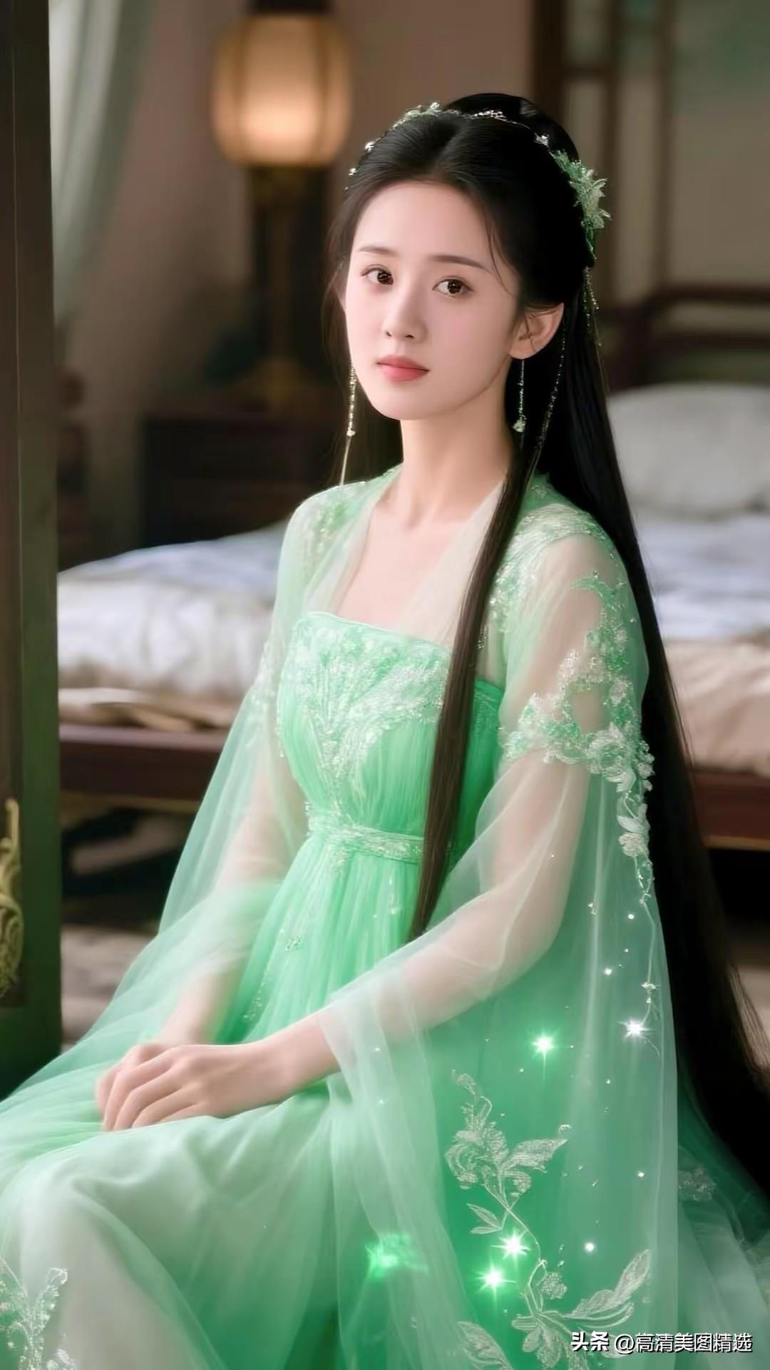 穿越时空的仙女，一袭绿衣，梦幻唯美。