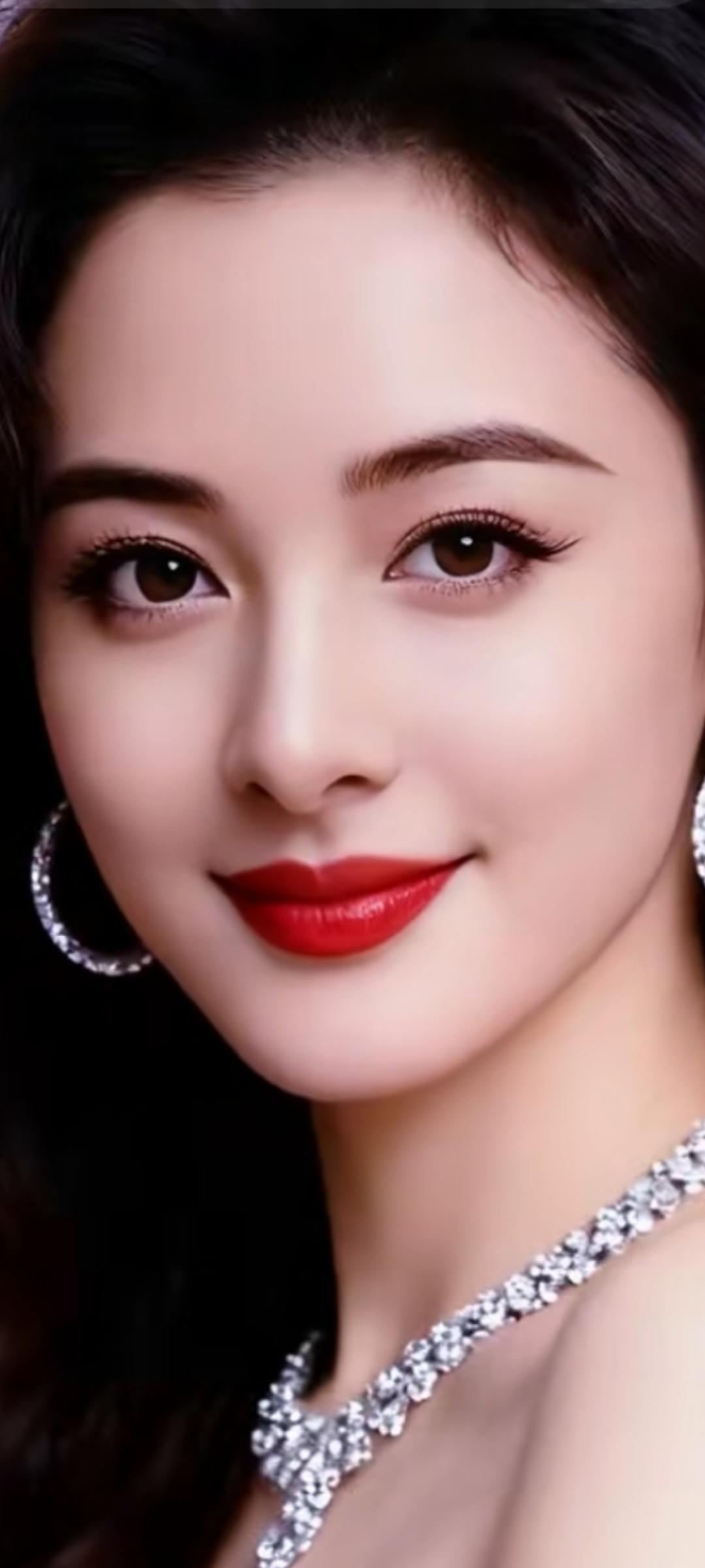 闪耀的钻石项链，优雅的红唇，尽显奢华与魅力。