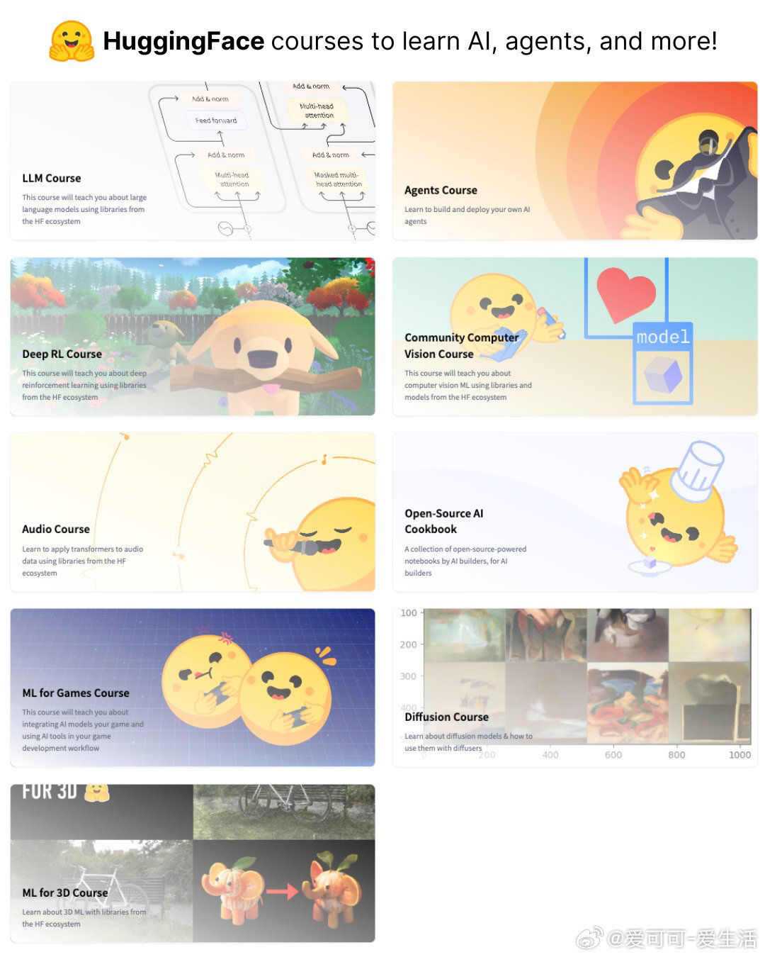 HuggingFace 推出9门全免费开源AI课程，涵盖大模型、智能代理、视觉、