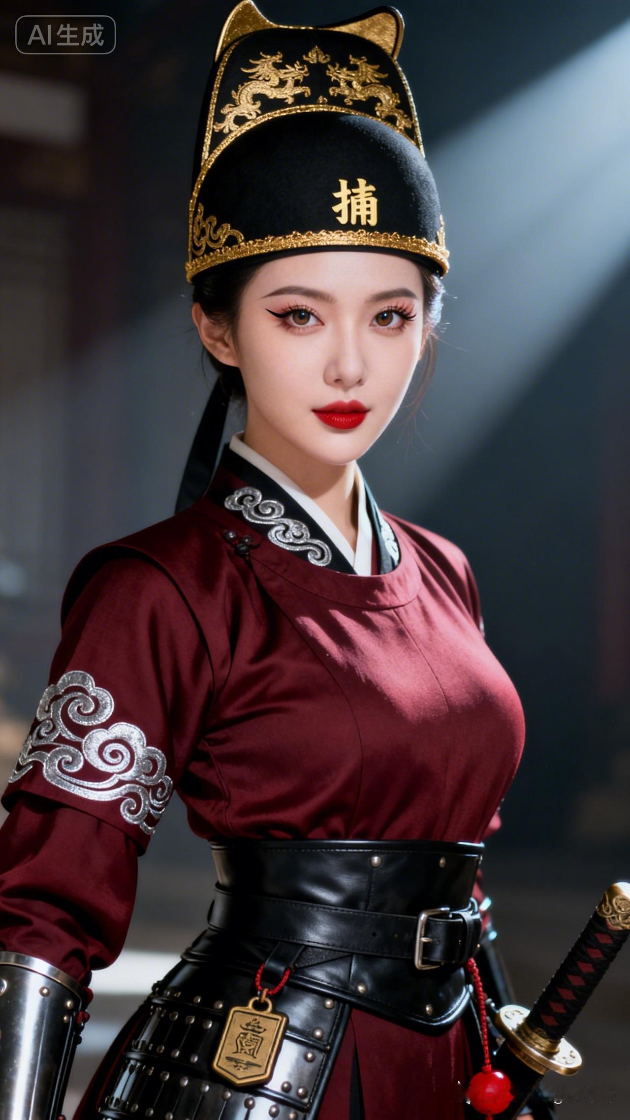穿越时空的武侠女侠，红衣黑帽，英姿飒爽！🏆💃