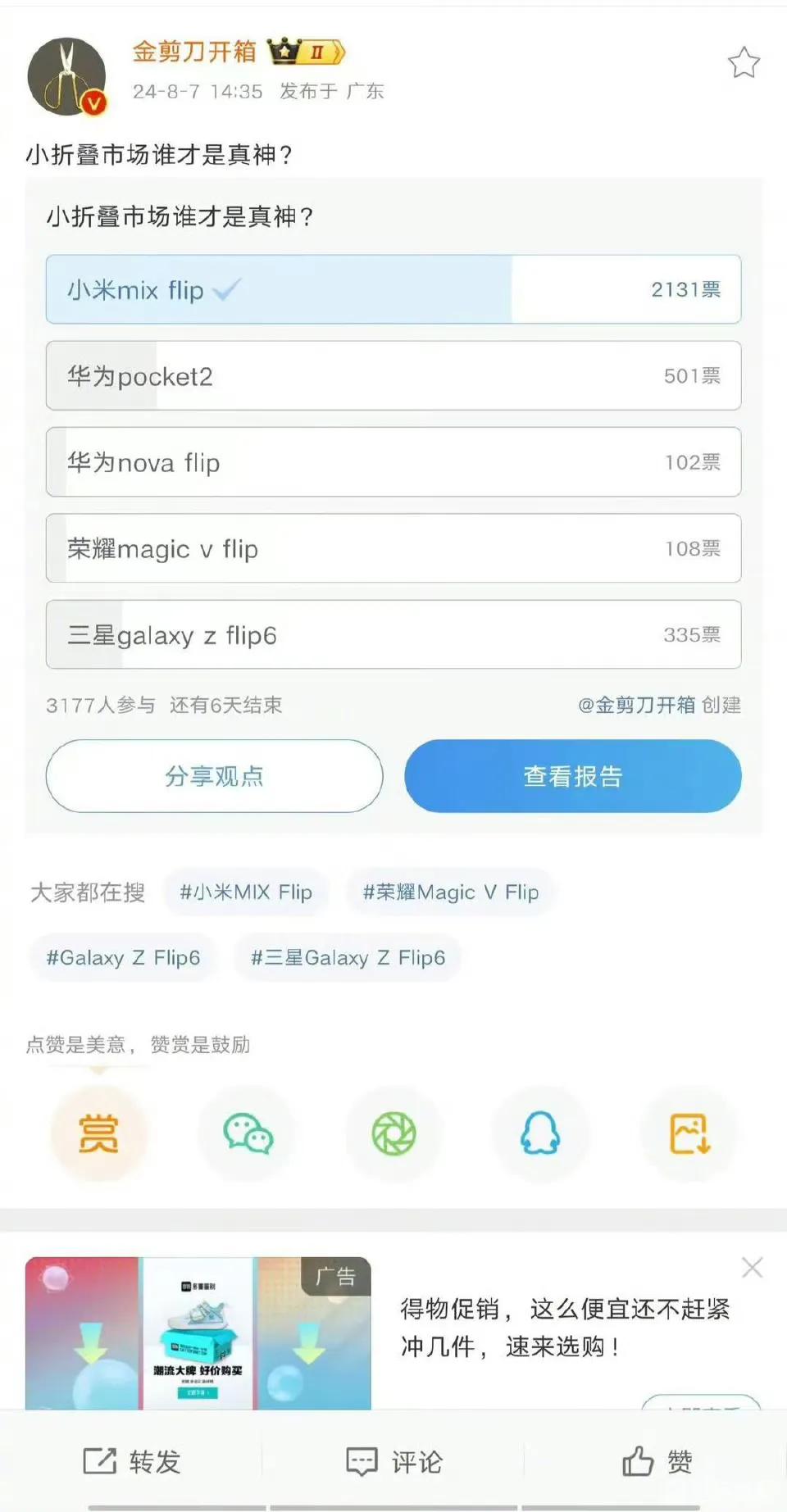 小折叠手机哪个强，网友投票给出了答案 ​​​