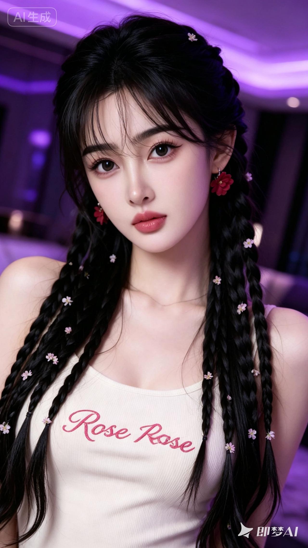这个小姐姐好漂亮，头发上还有小花。
