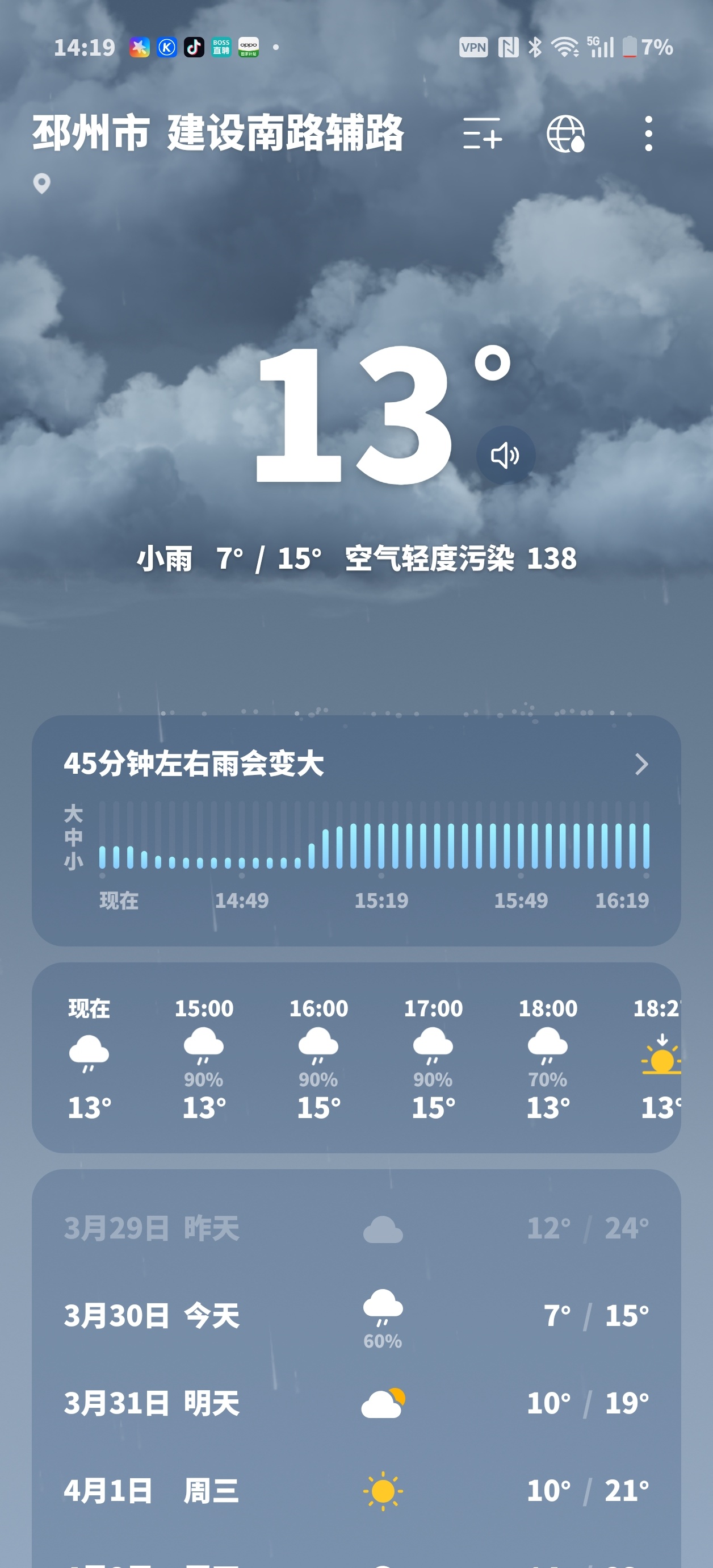 下了一上午的雨了，还没起床，刷了一上午手机要饿死了 
