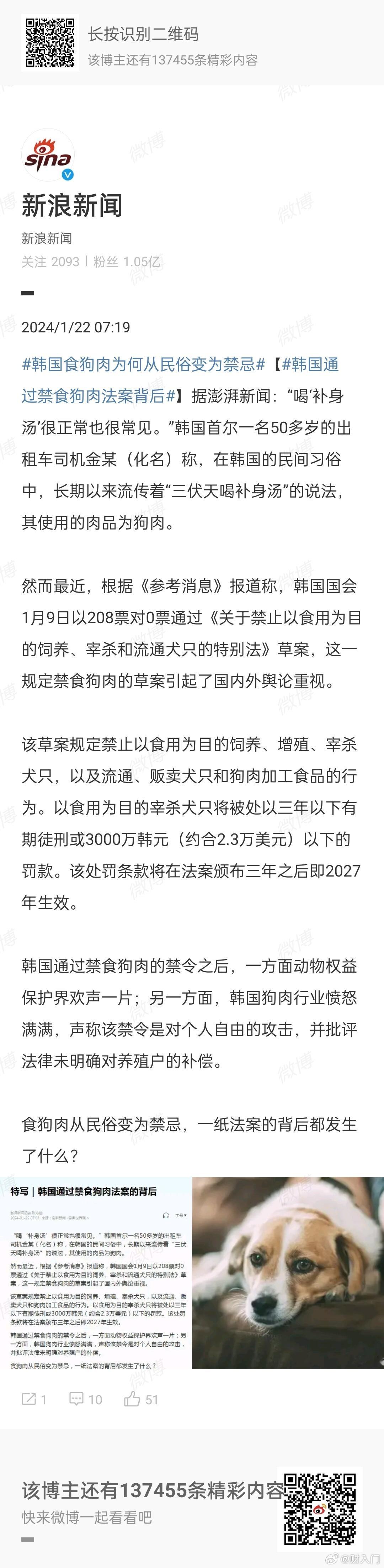 #韩国食狗肉为何从民俗变为禁忌#看到有个网友评论说：韩国自己的文明是热爱吃狗肉的