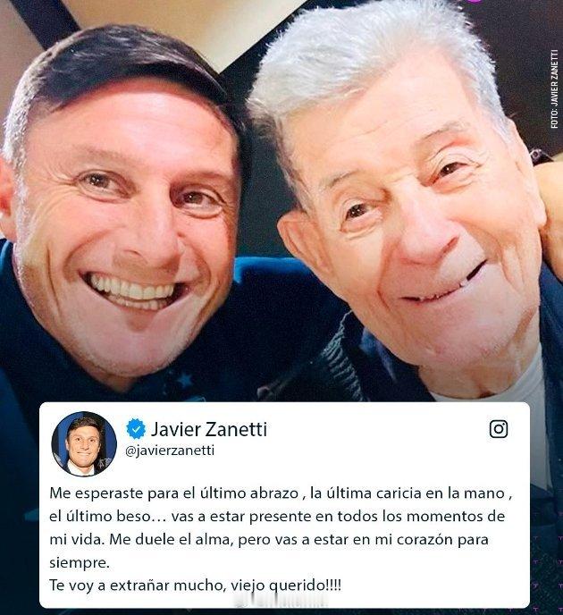 💔萨内蒂的父亲罗道夫·萨内蒂去世，享年93岁。萨队在社交媒体上这样与父亲告别❤