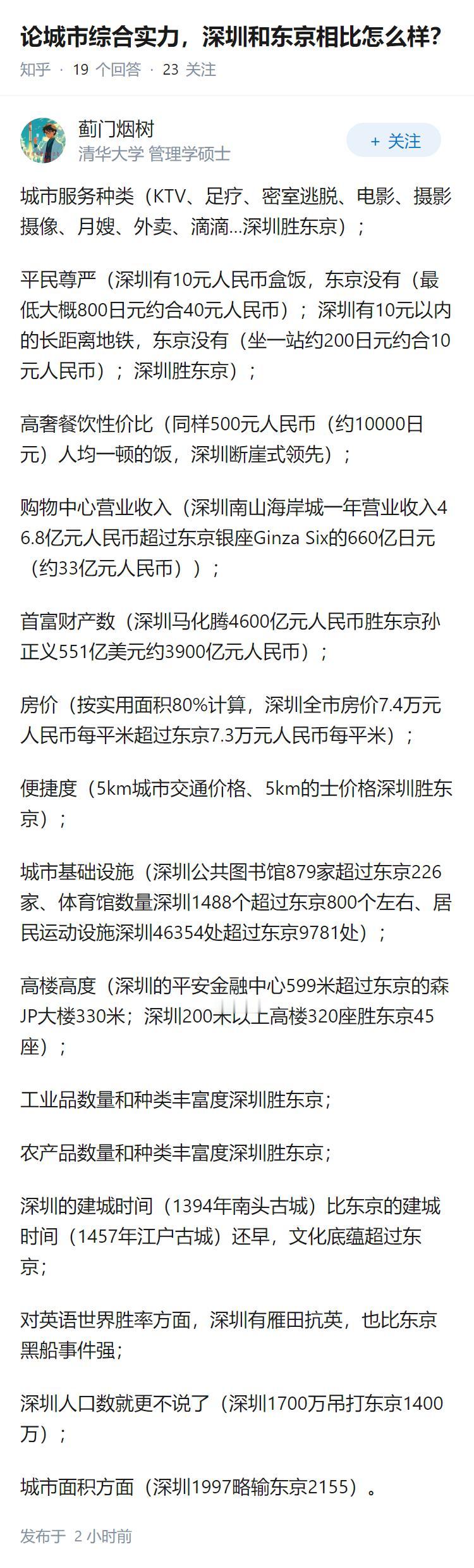 论城市综合实力，深圳和东京相比怎么样？