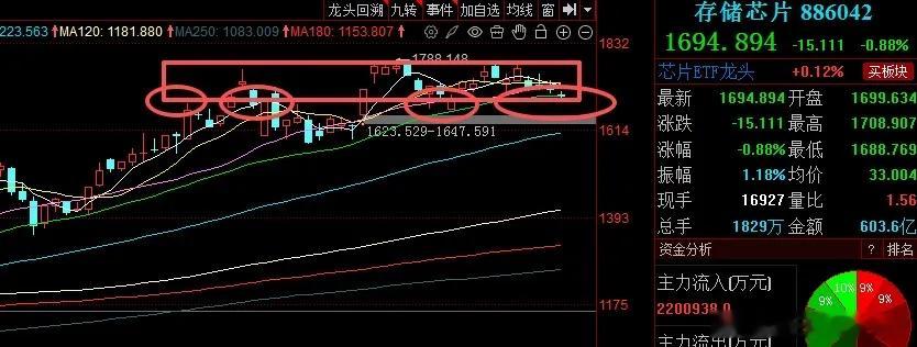存储芯片小幅下跌超0.8%，箱体下轨+30均线重合形成强支撑！今日存储芯片板块延