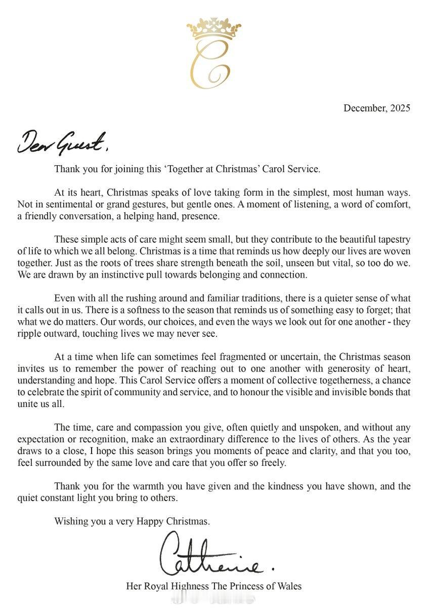 凯特王妃  圣诞颂歌音乐会（12月5日）举行在即，凯瑟琳王储妃发表公开信息欢迎来