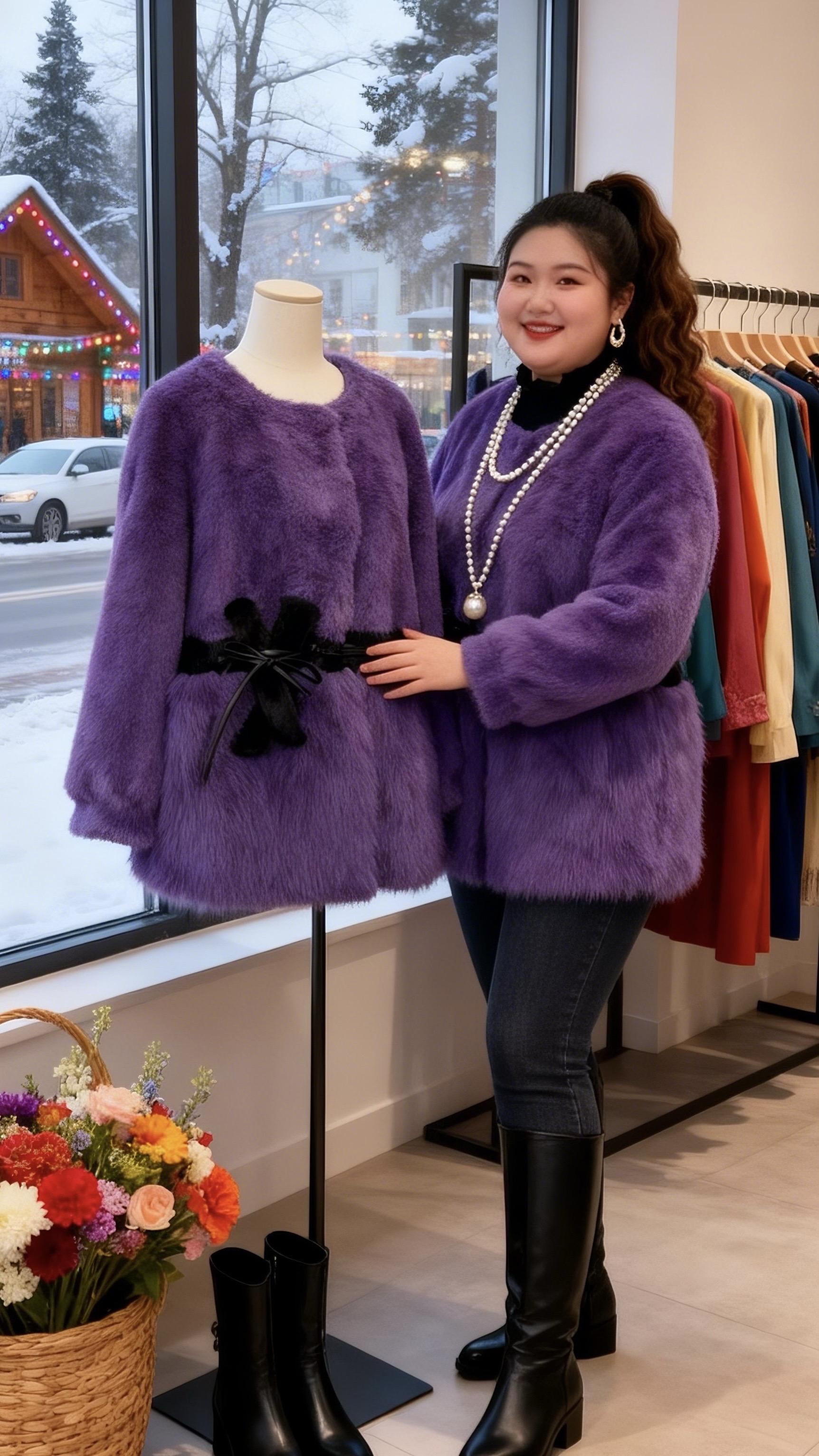 大码女装 毛毛外套 保暖又好看 时尚休闲穿搭 我的初雪穿搭准备好啦