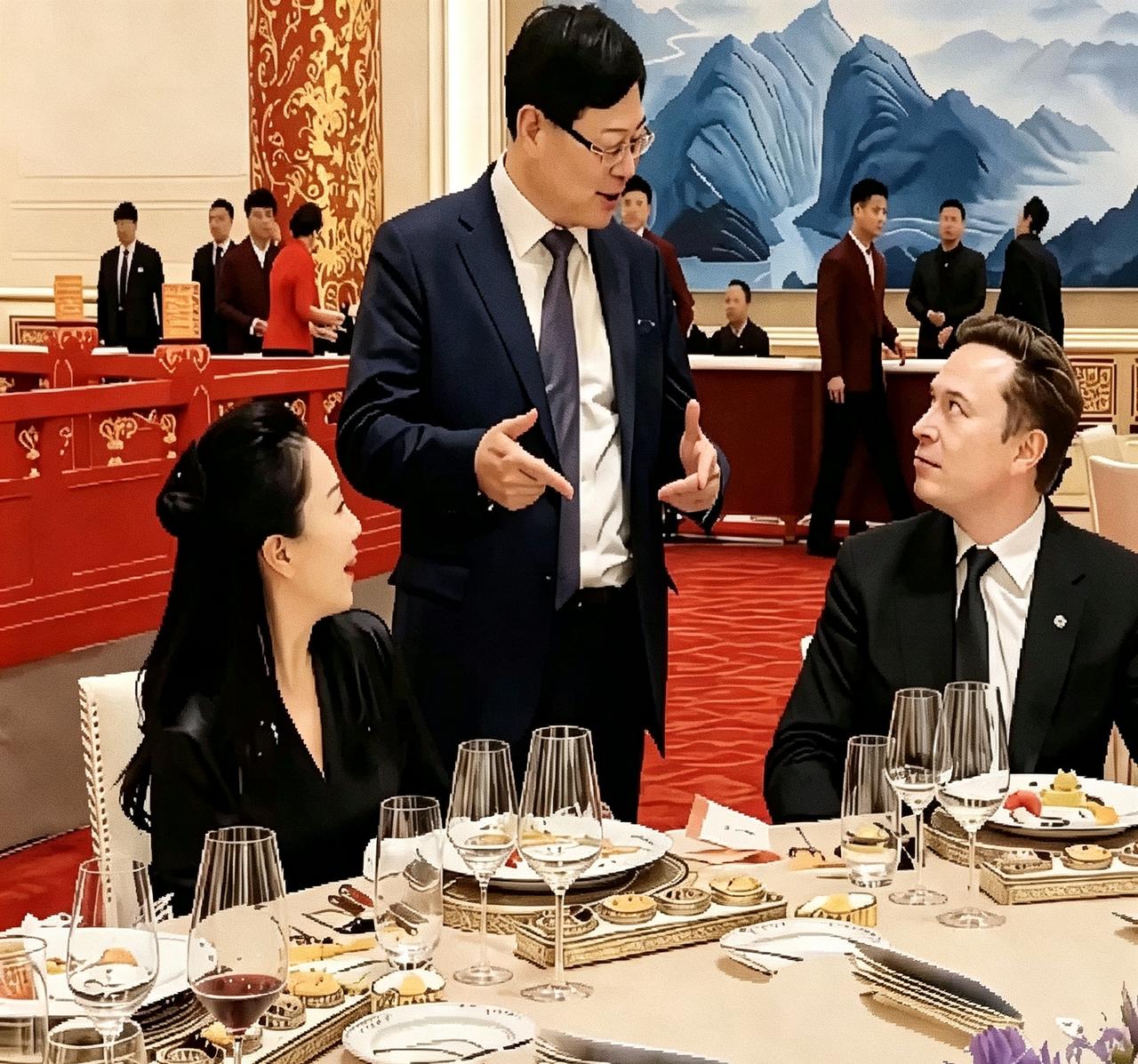 老友重逢！杨元庆和马斯克在国宴上聊得挺热乎。俩人14年峰会就打过交道了。科技大佬