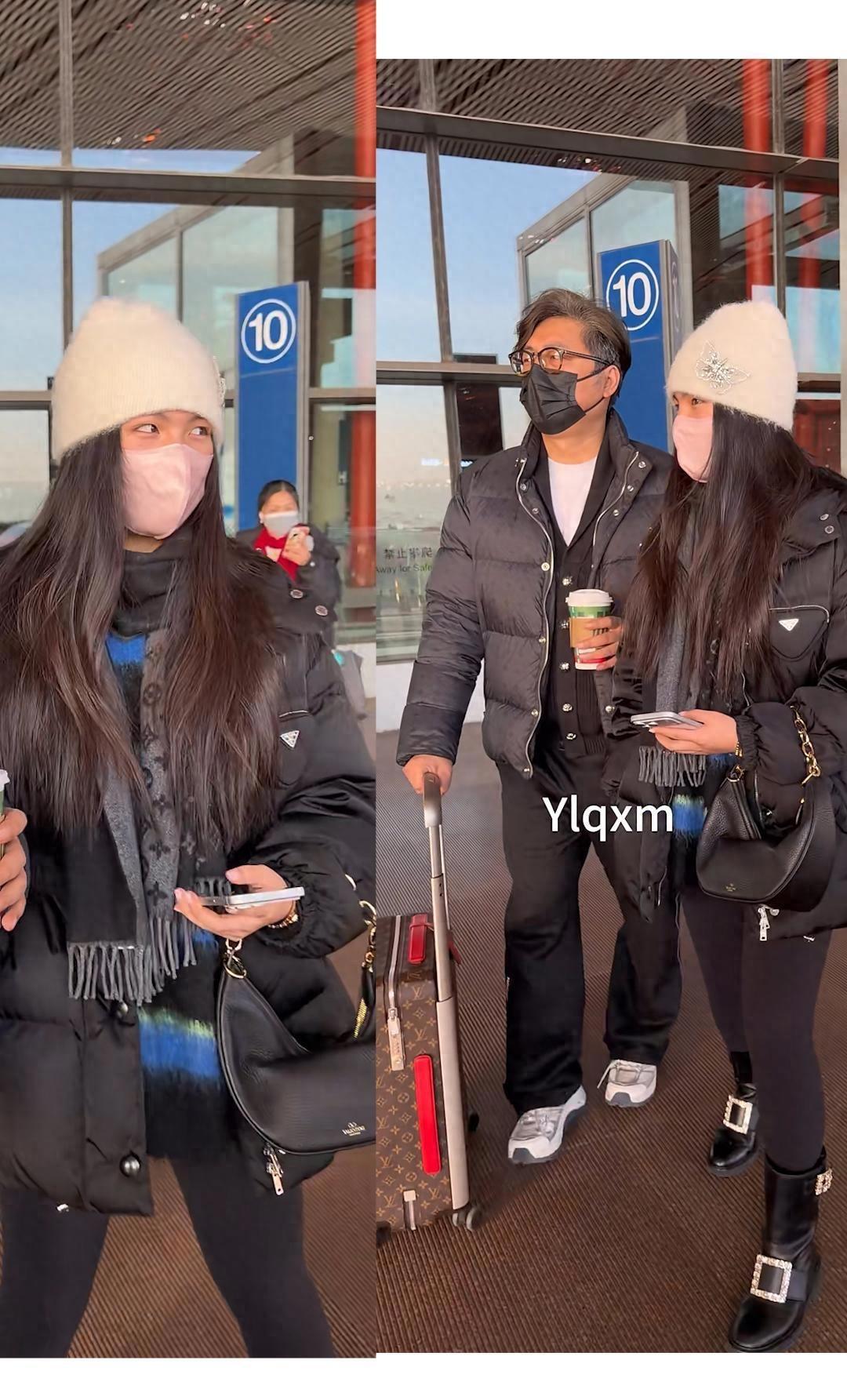 王诗龄归国王岳伦迎接，五万款式黑色羽绒服耐看！不露腿腰，显瘦