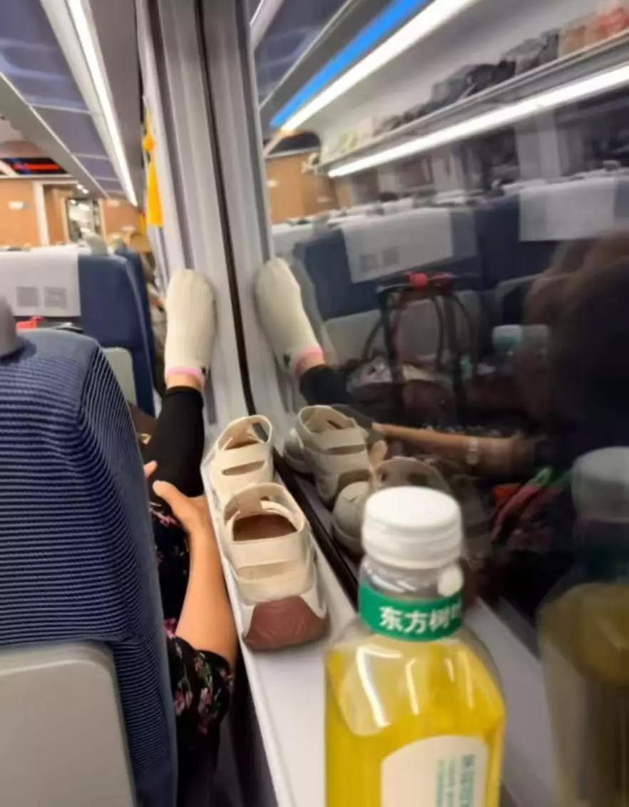 坐高铁碰到个奇葩女子。她一上车就把鞋脱了，直接搁窗台上。那脚丫子味儿瞬间在车厢里